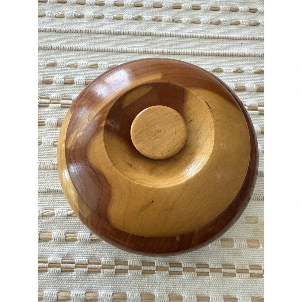 Vintage Hand‎ turned Small Wood Bowl With Lid Trinket Dish MCM